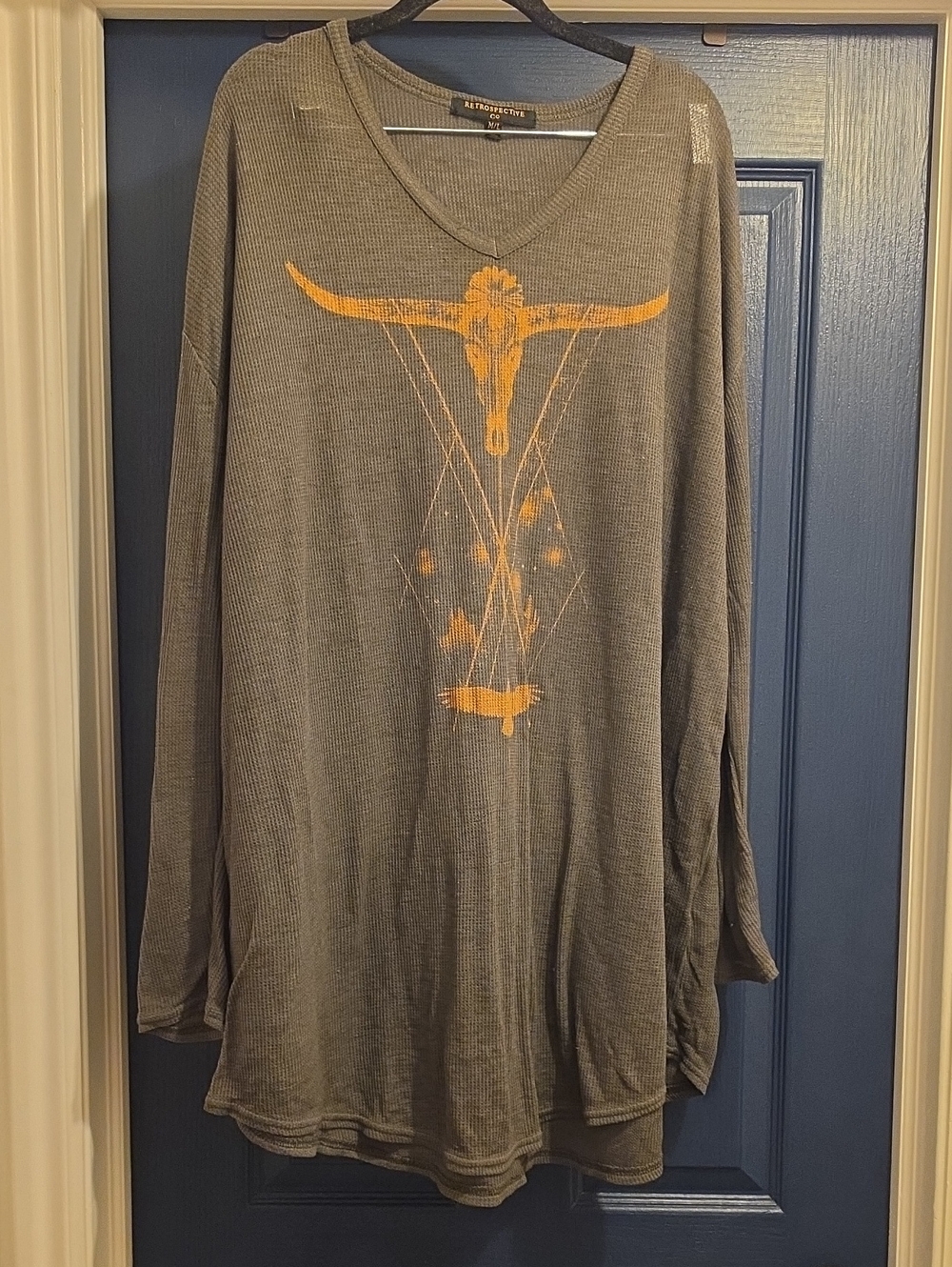 0Retrospective Co Womens M/L Brown  Cow Skull Western  Sleep Shirt